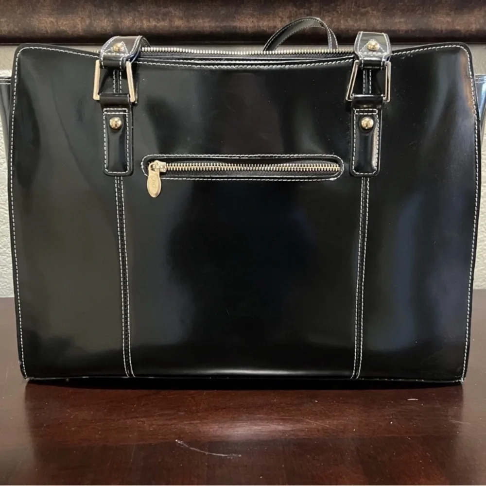 McKlein Glenna Leather Tablet Tote Bag Leather‎ tablet tote black